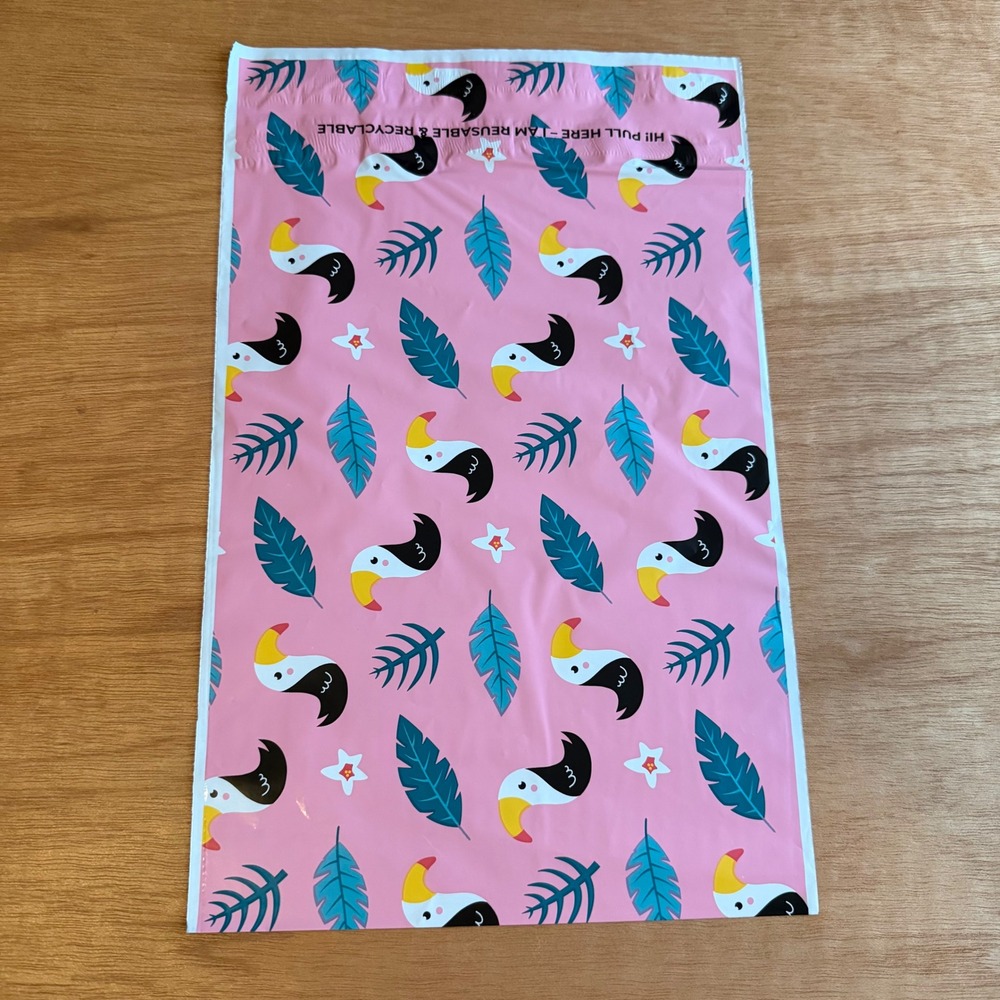 10x13 Toucan Tropical Pink polymailers shipping office 15 NEW business‎ bags